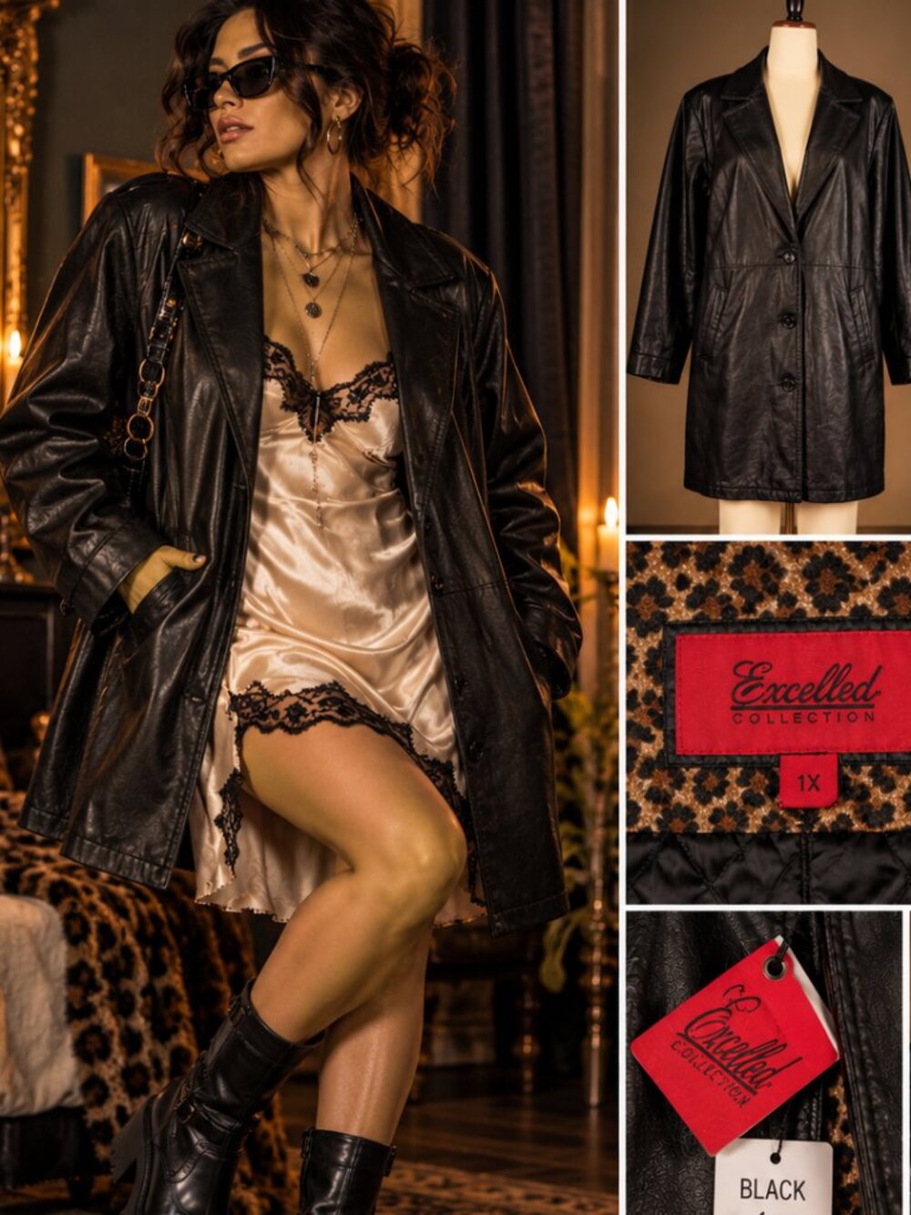 NEW Excelled Collection Plus Sz 1X Black Leather Mid Length Jacket Coat NWT